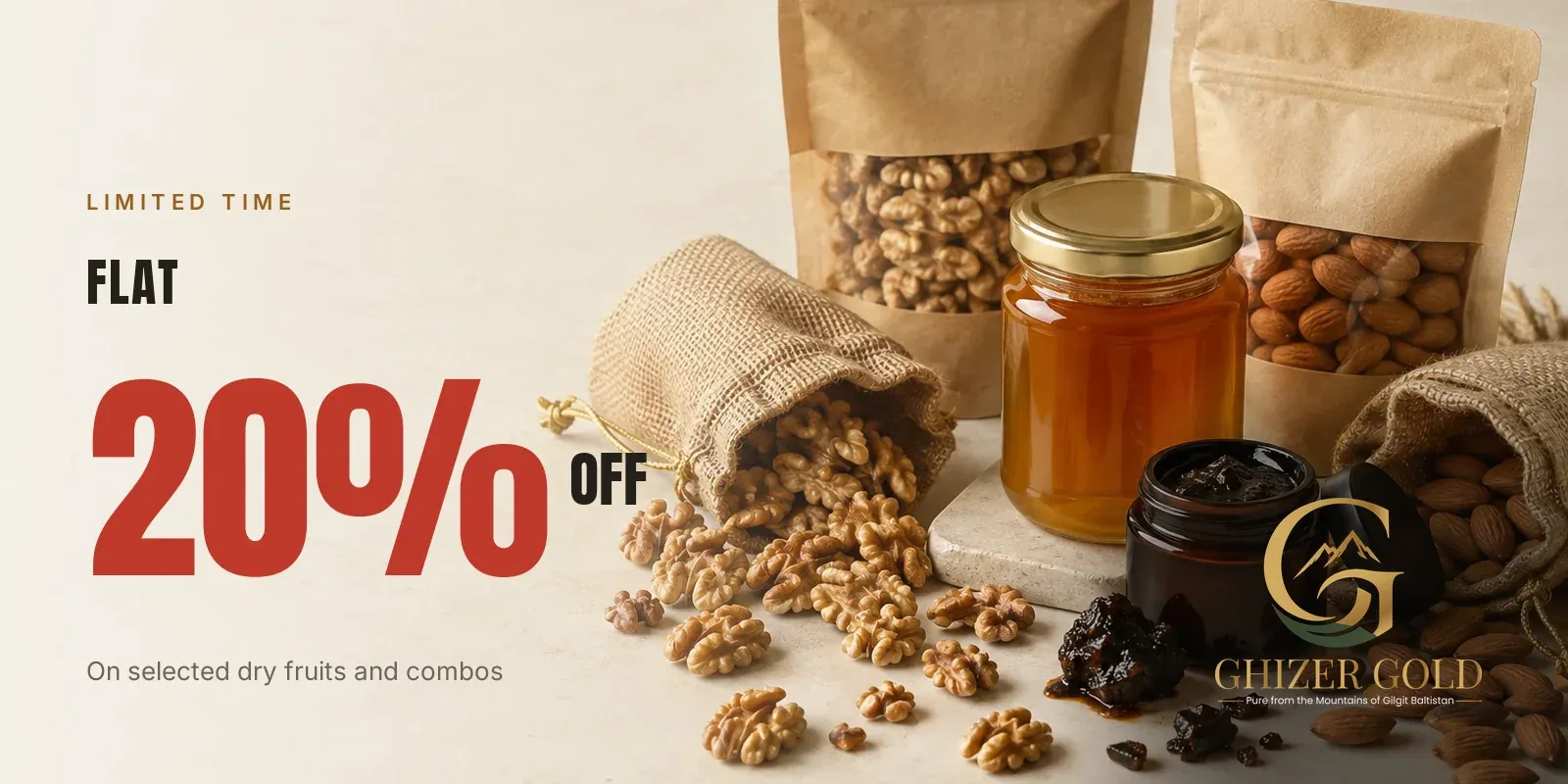 Flat 20% off selected dry fruits and combos.