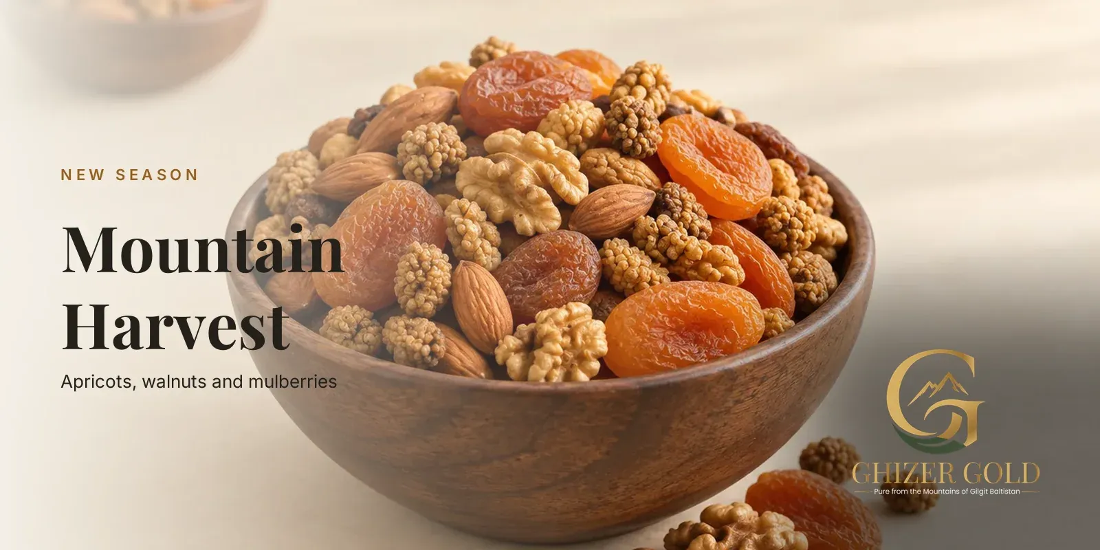 New season apricots, walnuts and mulberries.